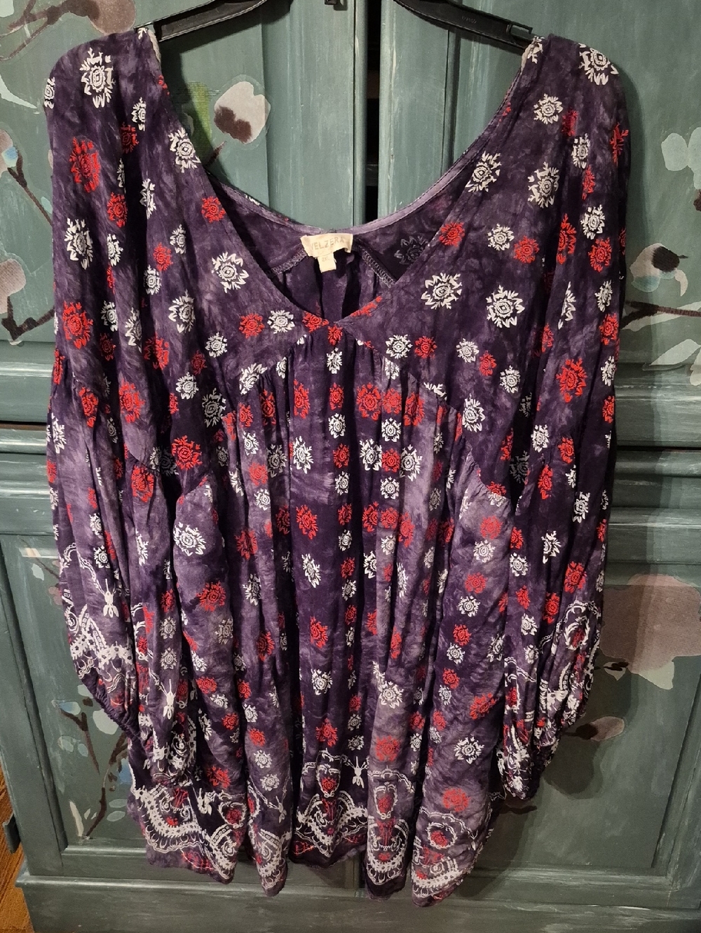 Velzera Purple Tunic with Red & White Floral Print